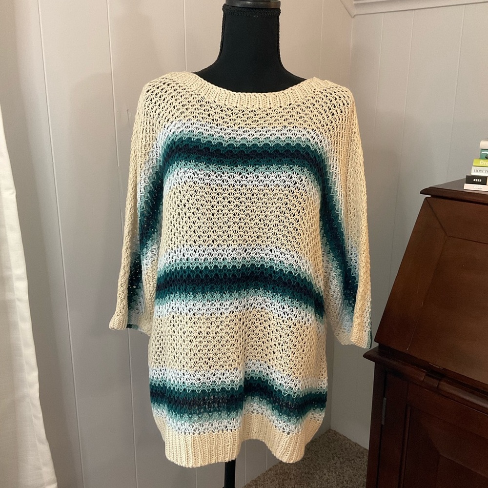 JJill ocean blue fade fisherman’s knit sweater